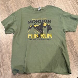 Gildan Olive Green Graphic Tee with Yellow & Black Print